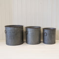 Set of Three Round Zinc Planters. S TD25 M TD30 L TD35