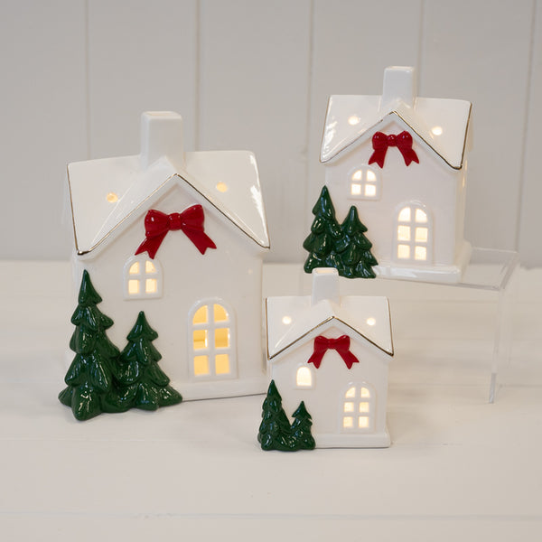 Medium Christmas Home with Red Bow