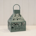 Metal Lantern with Cutout Christmas scene Dark Sage Green