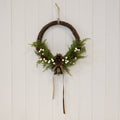 Twig Wreath With white Berry, Pinecones with Bells and Bow Detail Large