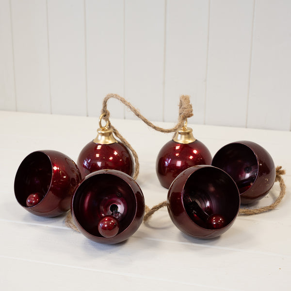 Glossy Deep Red Metal 6 Bell Garland