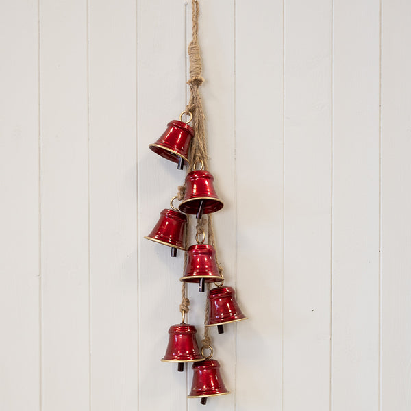 Metal Glossy Red 7 Bell Hanging Garland