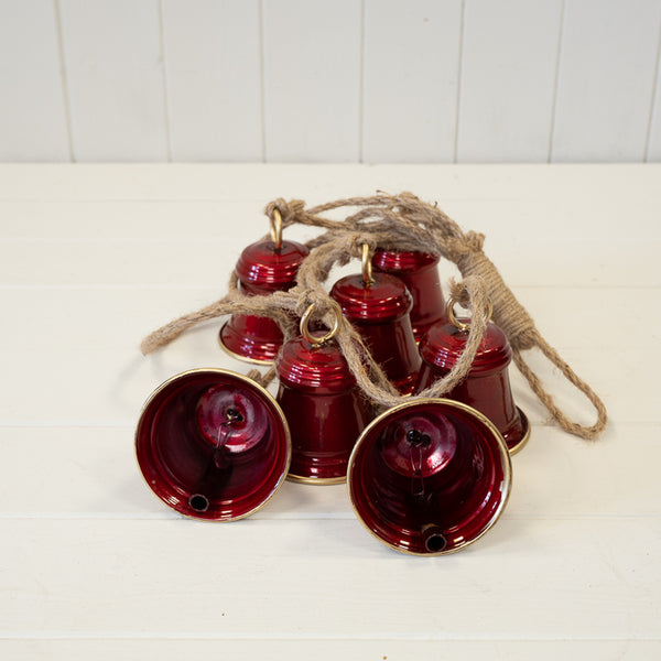 Metal Glossy Red 7 Bell Hanging Garland