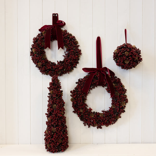 Luxury Hanging Ball Burgundy Berry with Mini Pinecone