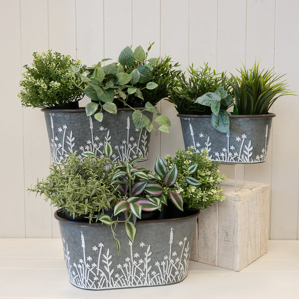 Set of Three Meadow Oval Zinc Planters