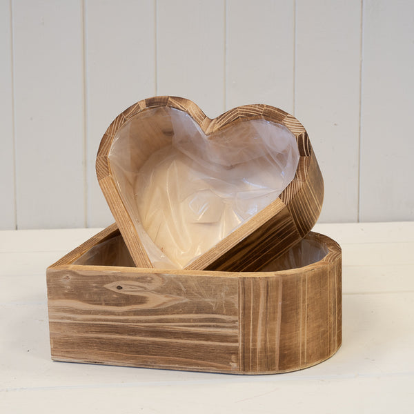 Set of Two Heart Wooden Planters