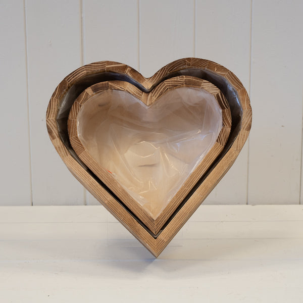 Set of Two Heart Wooden Planters