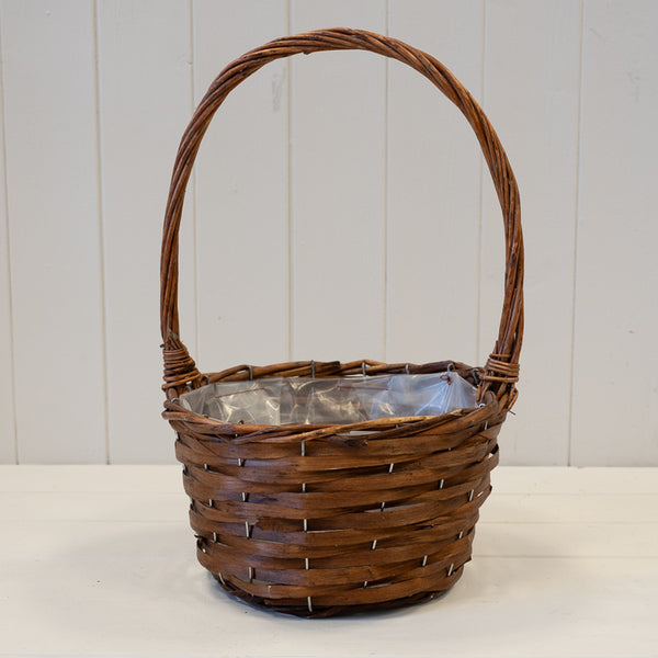 Round Brown Willow Basket with overhandle