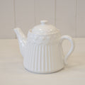 White Ribbed Ceramic Teapot with Heart Pattern